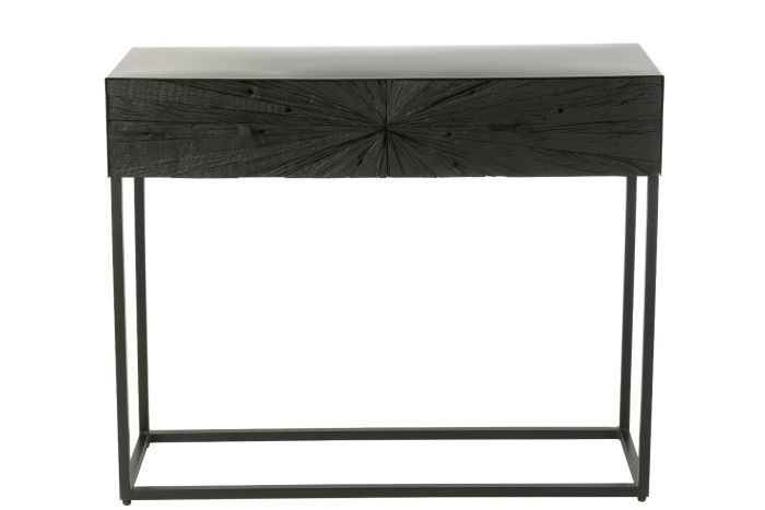 Consola diseño moderno en madera y metal negro.