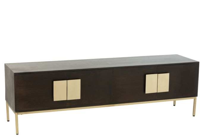 Mueble TV 4 Puertas Estilo Art Decó Marrón Oro, 180 Cm