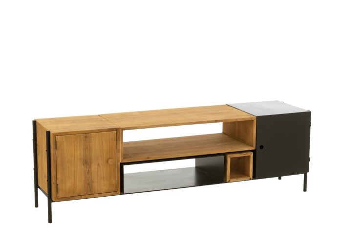 Mueble TV 2 Puertas Estilo Industrial Negro Natural, 160 Cm