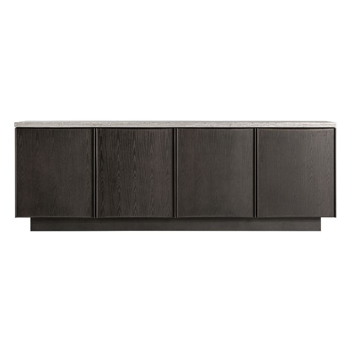 Aparador en madera de fresno marrón y sobre de travertino gris 221 cm
