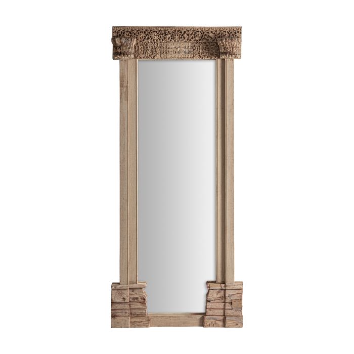 Espejo en madera de teca tallada color marrón claro 85 cm