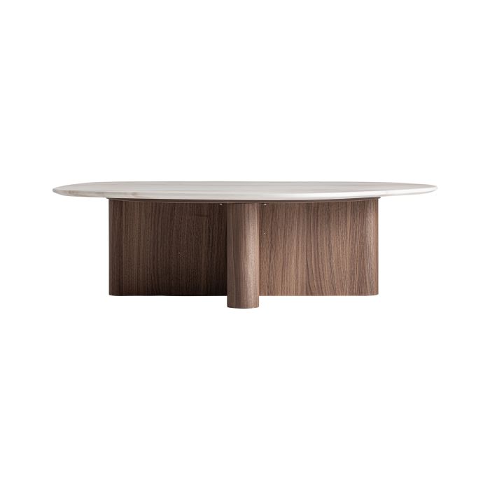 Mesa de centro en madera marrón y sobre de mármol blanco 120 cm
