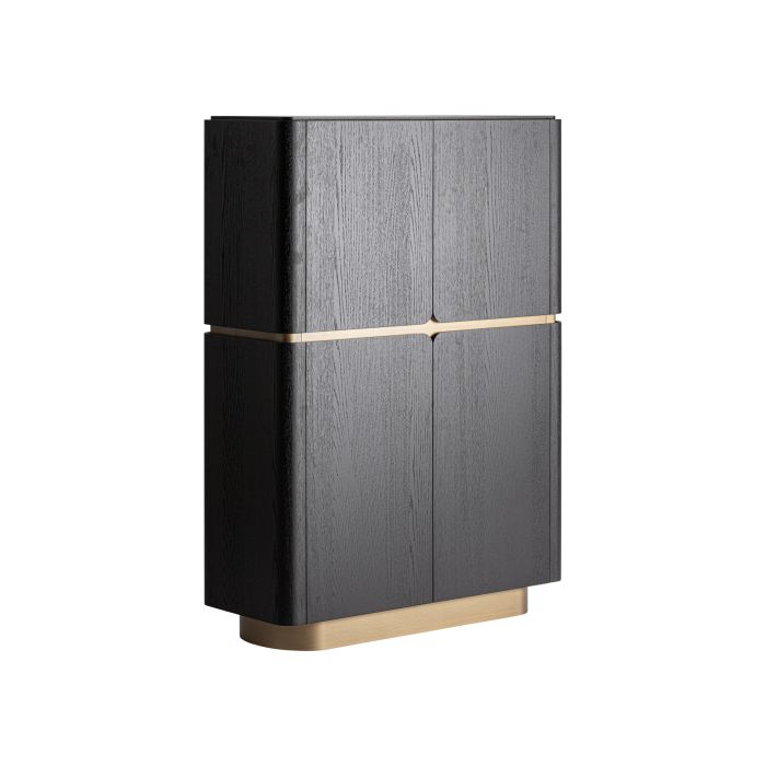 Armario en madera negra, chapa de roble dorado y cristal templado 110 cm