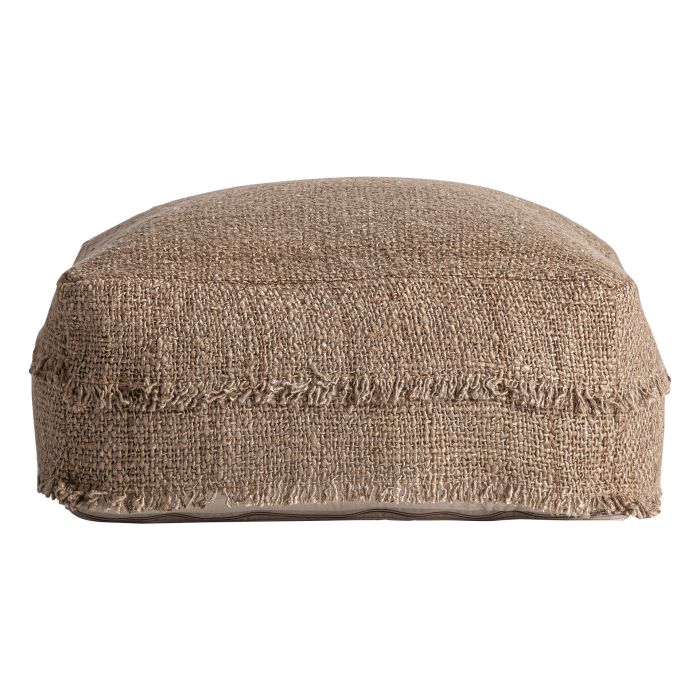 Puff en algodón beige, lino marrón y guata sintética 66 cm