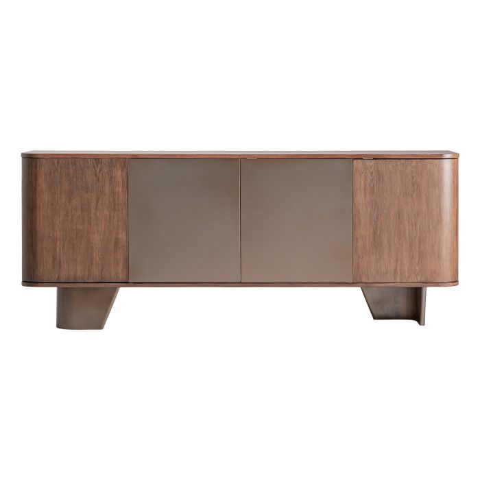 Aparador 4 puertas en madera y chapa de olmo y acero bronce 200 cm