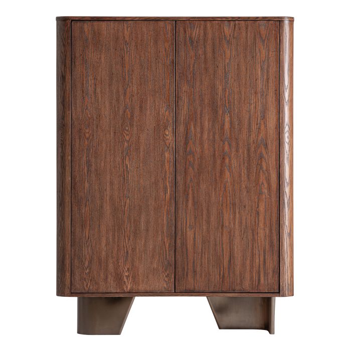 Armario en madera y chapa de olmo marrón con patas de acero bronce 120 cm