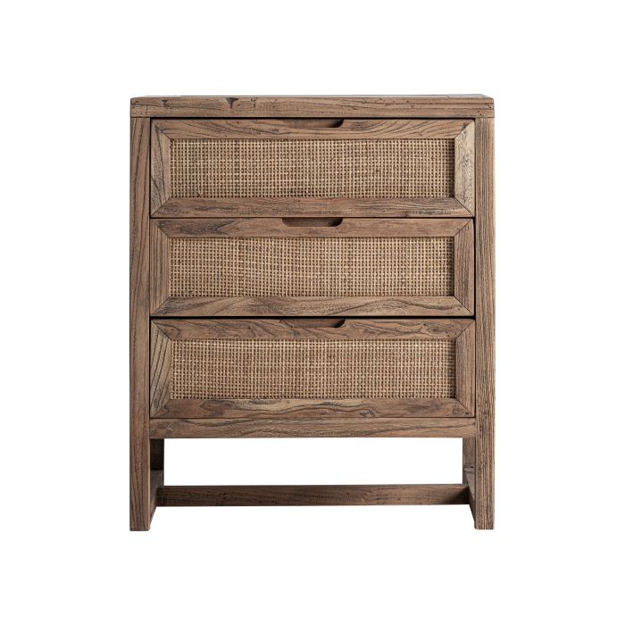 Mesita de noche en madera de olmo marrón y ratán 55 cm