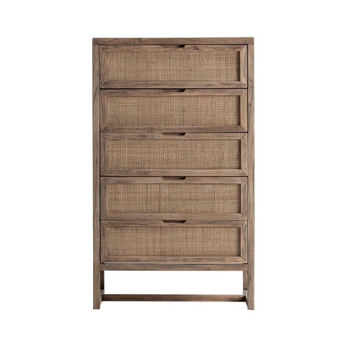Sinfonier en madera de olmo marrón y ratán 70 cm