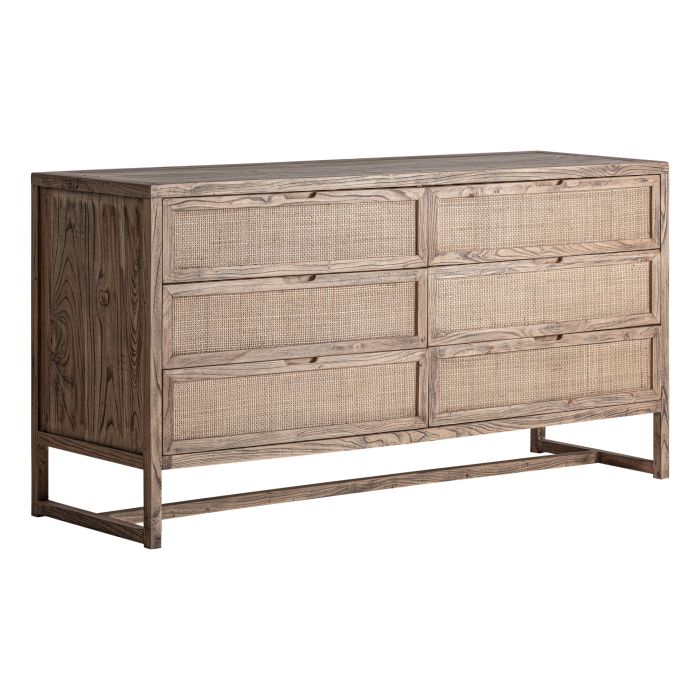 Cómoda en madera de olmo y ratán marrón 159 cm