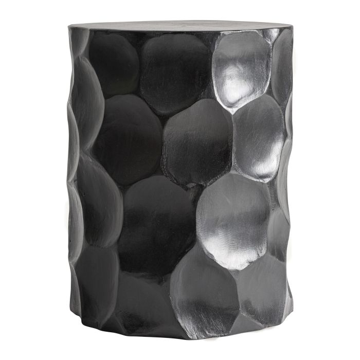 Taburete en madera de suar tallada de color negro 35 cm