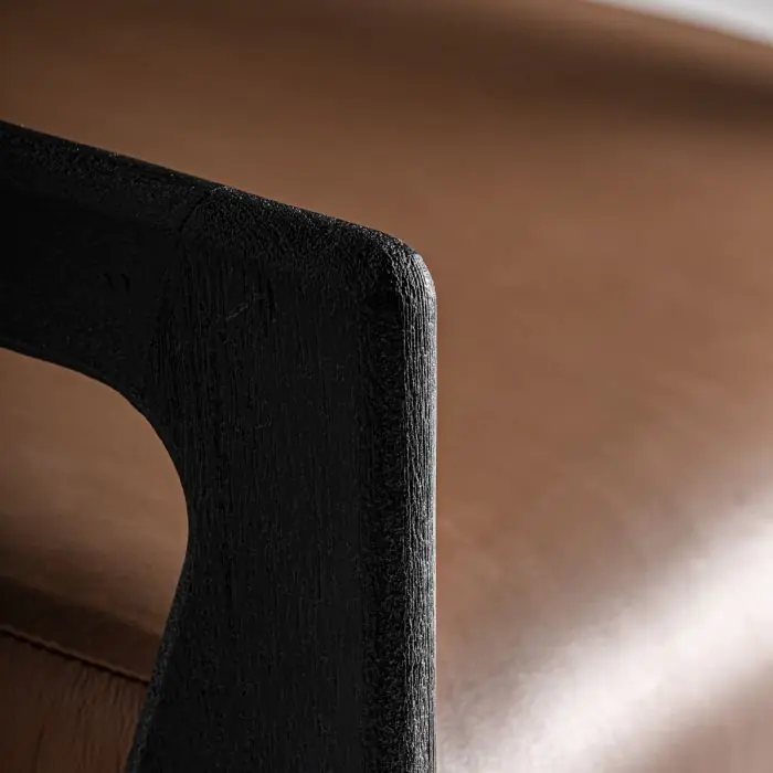 Sillón beslon Madera Negra Cuero Marrón, 70 Cm