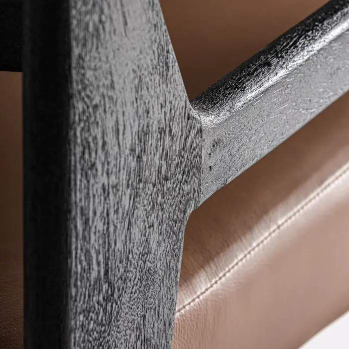 Sillón beslon Madera Negra Cuero Marrón, 70 Cm