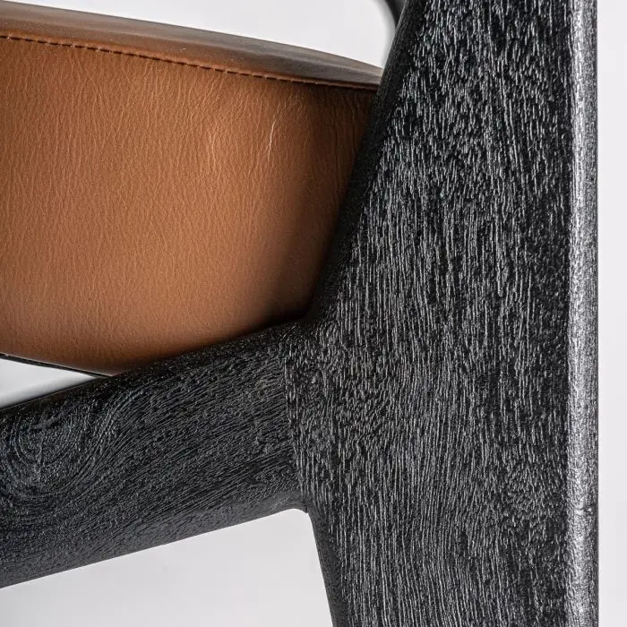 Sillón beslon Madera Negra Cuero Marrón, 70 Cm