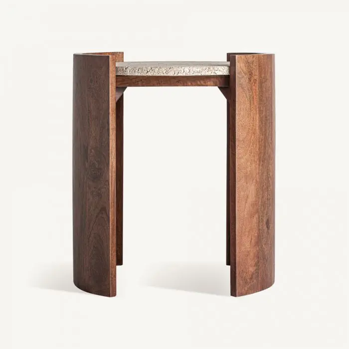 Mesa Auxiliar TIVOLI Madera Marrón Trevertino Beige, 56 Cm