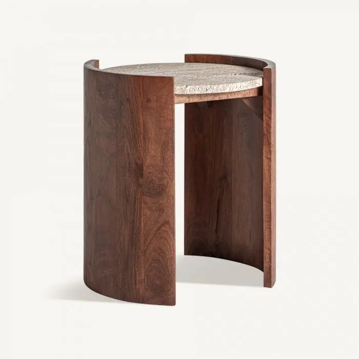 Mesa auxiliar tivoli trevertino beige madera marrón