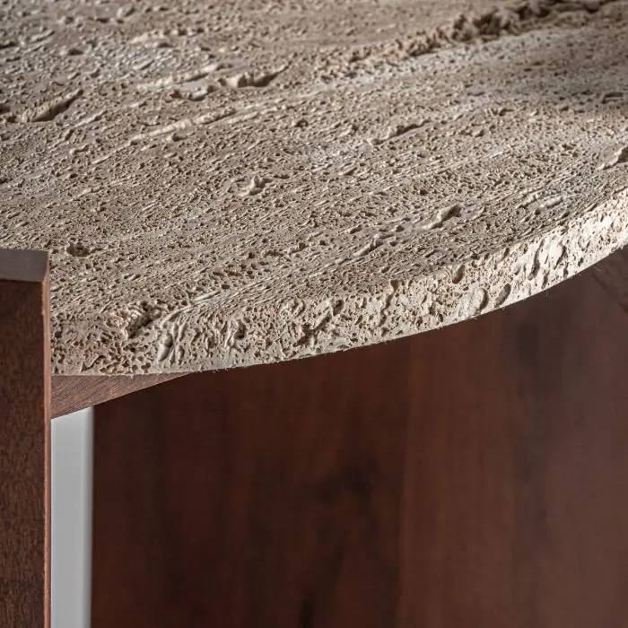 Mesa Auxiliar TIVOLI Madera Marrón Trevertino Beige, 56 Cm