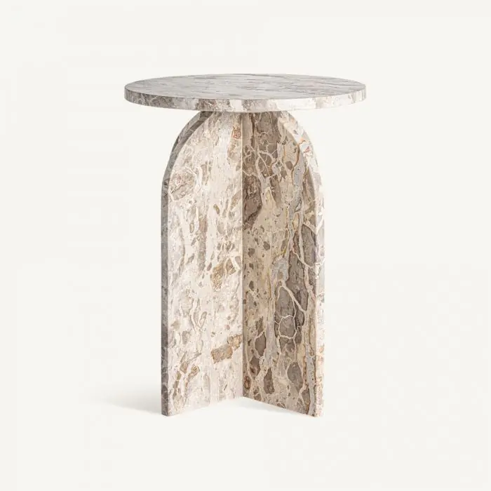 Mesa Auxiliar ALESSANO Mármol Tonos Beige, 56 Cm