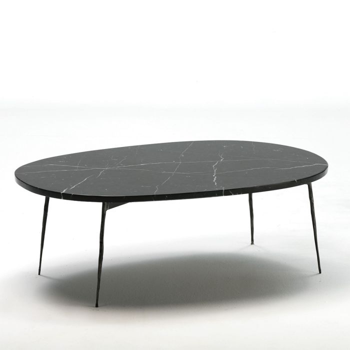 Mesa de centro Metal/Mármol en Negro Mate, 100 Cm.