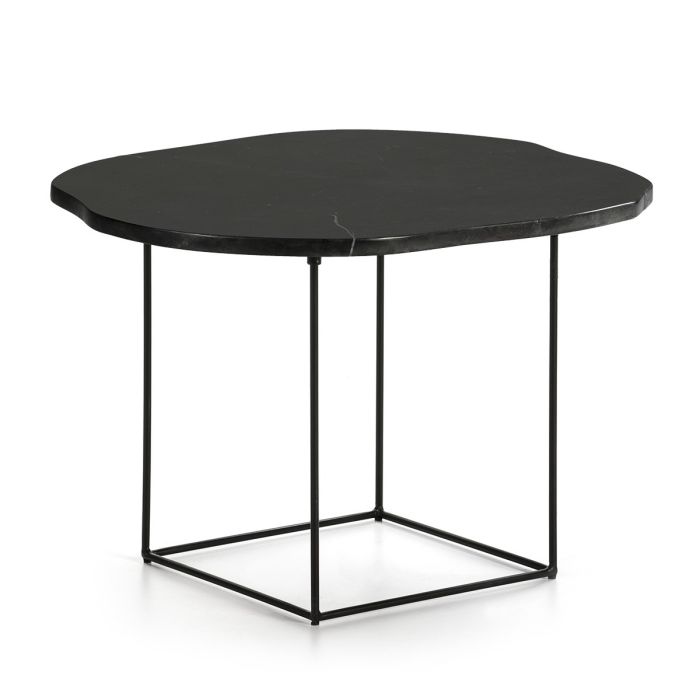 Mesa auxiliar de Mármol/Metal en Negro Mate/Negro, 60 Cm.
