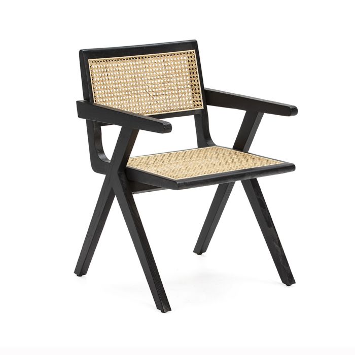 Silla Estilo Étnico en Madera negra y Ratán natural.