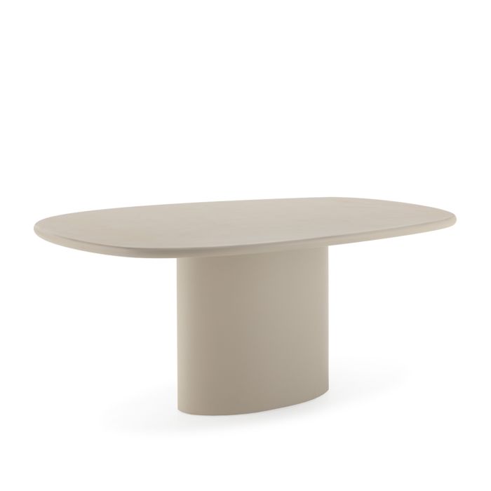 Mesa de comedor contemporánea en piedra y resina topo.