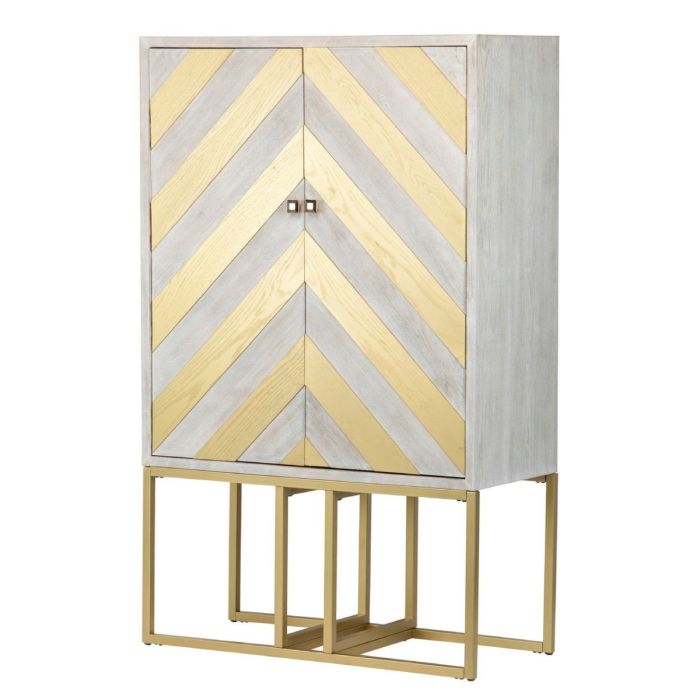 Armario Geométrico Estilo Art Decó Dorado Blanco Lavado, 160 Cm