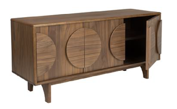 Aparador Nórdico Groove Círculos 3 Puertas Nogal, 120 Cm