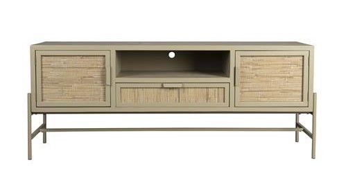 Mueble TV Yasu Estilo Nórdico Beige Madera Abeto Lacada Hierro, 148 Cm