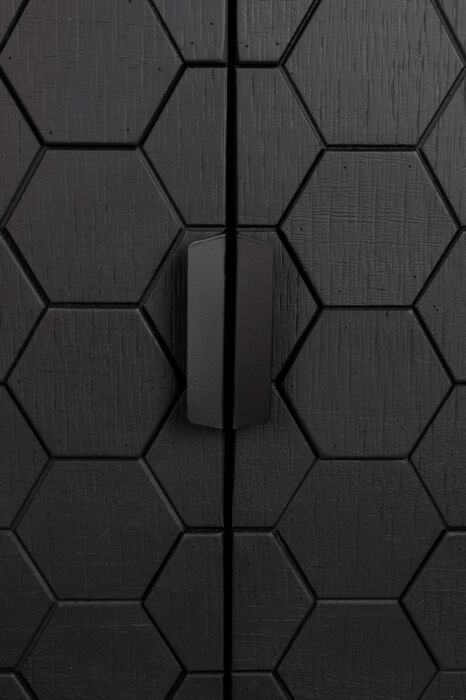 Aparador Alto Hexágono Madera Pino Negro, 140 Cm