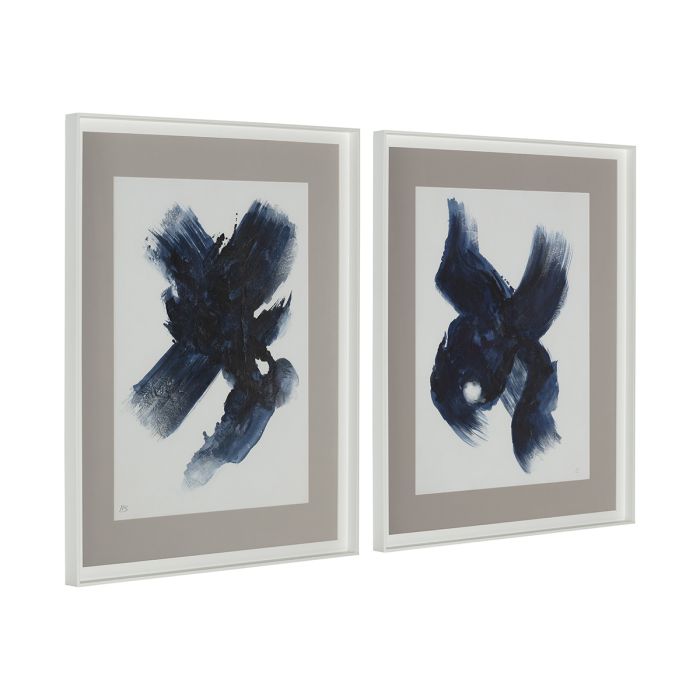 SET/2 Lienzos Enmarcados 80x4x100/80x4x100 Lienzo/Cristal/Madera -- Blanco/Azul