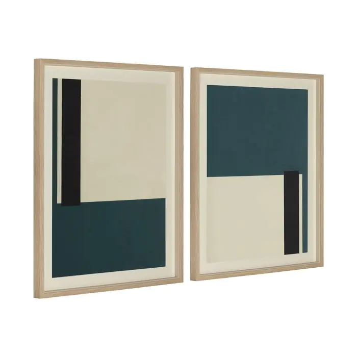 SET/2 Lienzos Enmarcados 70x5x90/70x5x90 Lienzo/Cristal/Madera -- Blanco/Verde Océano/Negro/Natural