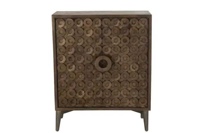 Aparador 2 Puertas Tallado Círculos Madera Mango, 90 Cm