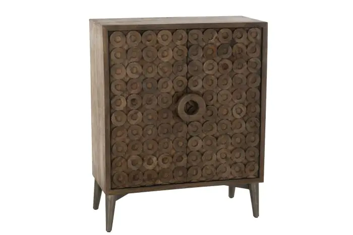 Aparador 2 Puertas Tallado Círculos Madera Mango, 90 Cm