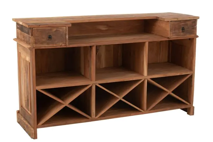 Barra 2 Cajones Madera Reciclada Natural, 180 Cm