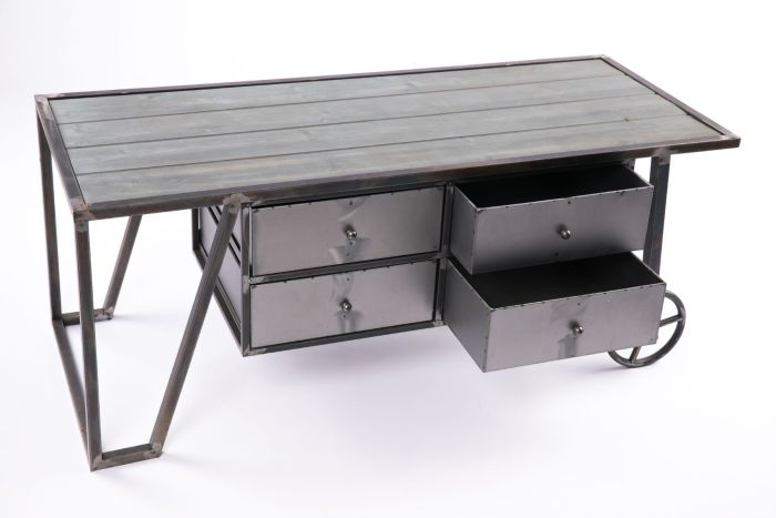Mesa Centro Ruedas hierro industrial, 120 Cm