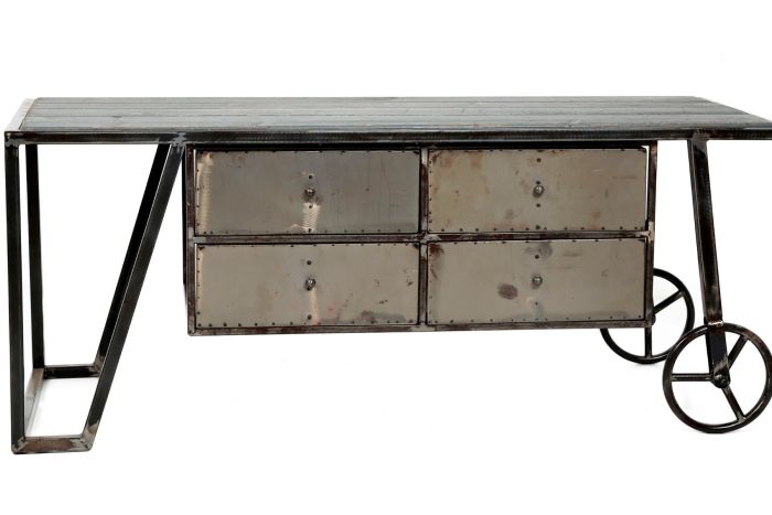 Mesa Centro Ruedas hierro industrial, 120 Cm