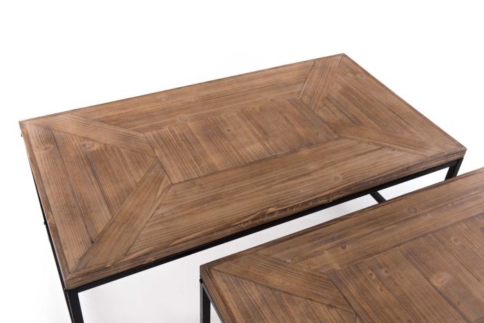 Set 2 Mesas Centro Madera Natural Hierro Negro, 60 Cm