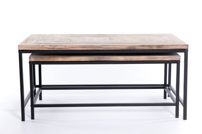 Set 2 Mesas Centro Madera Natural Hierro Negro, 60 Cm