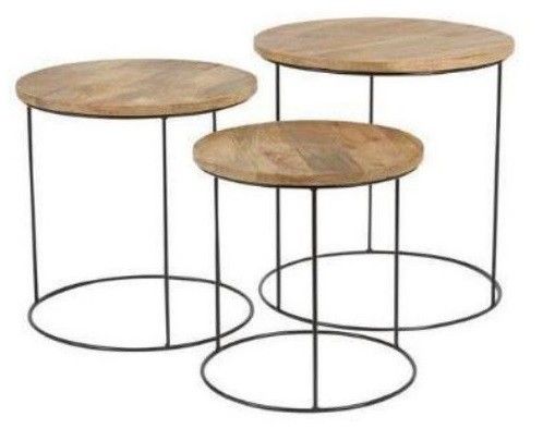 Set 3 Mesas Natural Negro Madera Hierro 