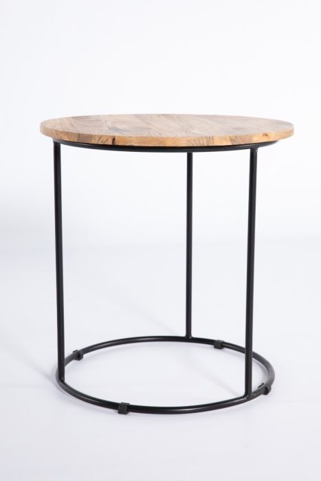 Set 3 Mesas Natural Negro Madera Hierro, 45 Cm