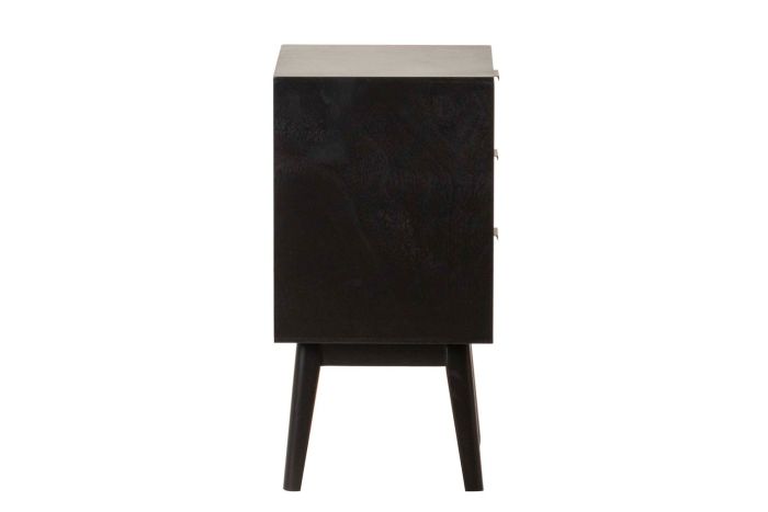 Mesita Noche 3 Cajones Ratán Madera Pino Negro, 40 Cm