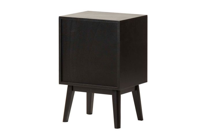 Mesita Noche 3 Cajones Ratán Madera Pino Negro, 40 Cm