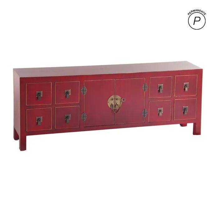 Mueble TV oriental rojo 8 cajones