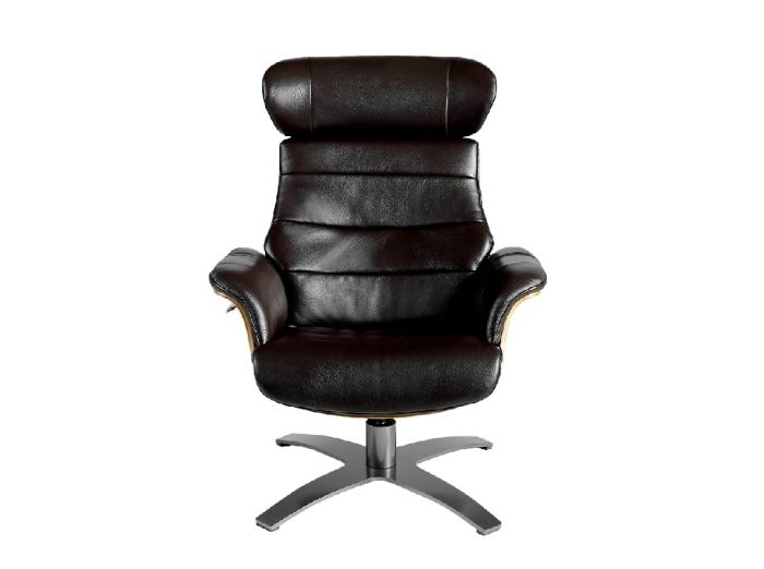 Sillón Giratorio Relax Cuero Negro Madera Chapada Nogal Acero, 79 Cm