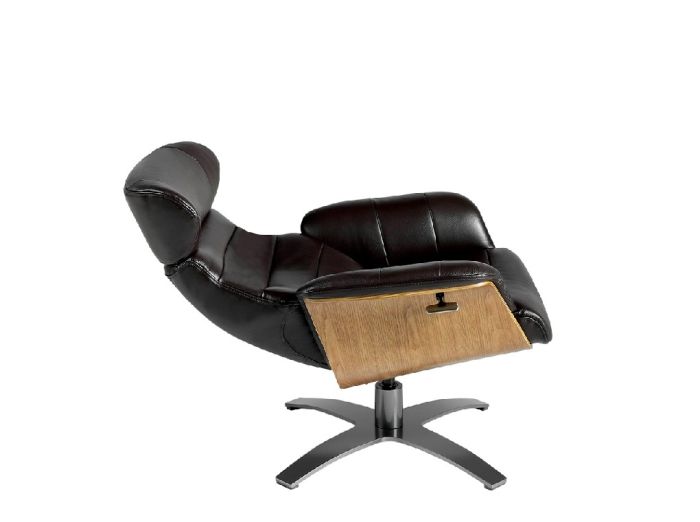 Sillón Giratorio Relax Cuero Negro Madera Chapada Nogal Acero, 79 Cm
