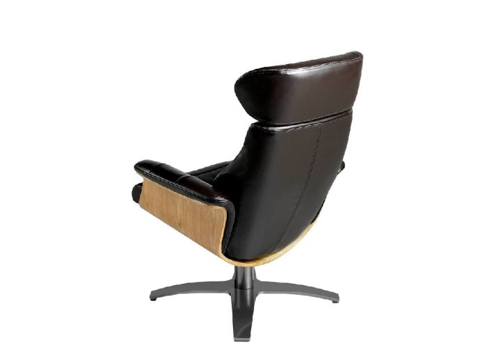 Sillón Giratorio Relax Cuero Negro Madera Chapada Nogal Acero, 79 Cm