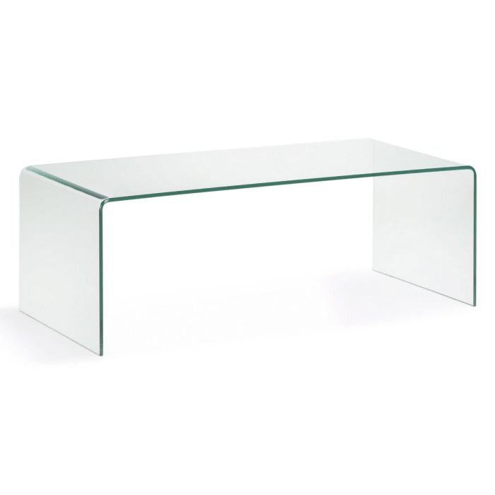 Mesa de centro moderna en cristal templado transparente.