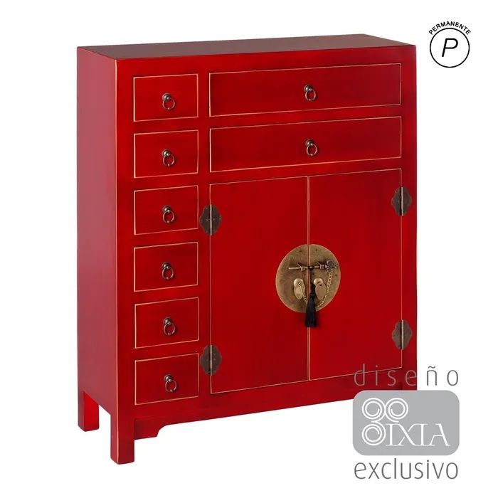 Cajonera oriental roja 8 cajones 2 puertas
