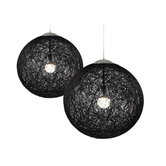 Lámpara De Techo Redonda Tela Negro Ø 60 Cm