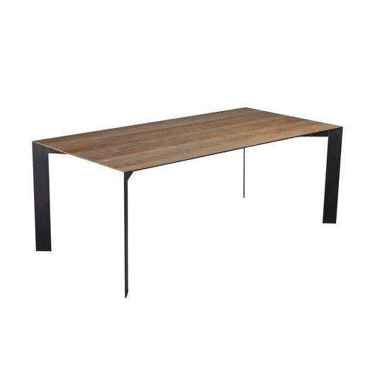 Mesa Comedor Fusion Moderno Madera Teca Acero Lacado, 160 Cm